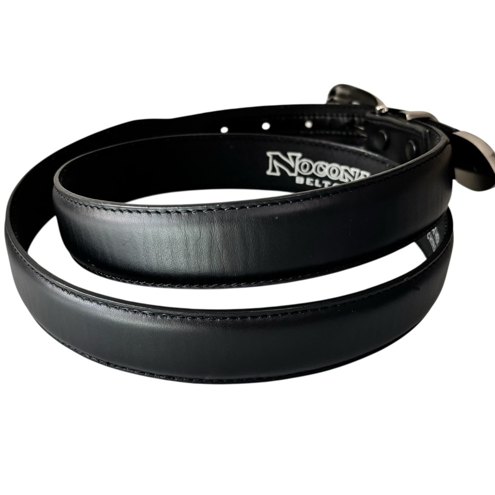 NOCONA BELT‎ CO - SIZE 42 - SILVER TONE-  MEN’s BLACK LEATHER BELT - EXC COND S7 - Picture 6 of 11